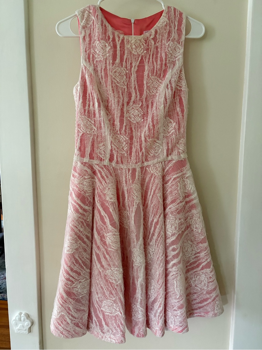 Sleeveless Pink Lace-Overlay Midi Dress